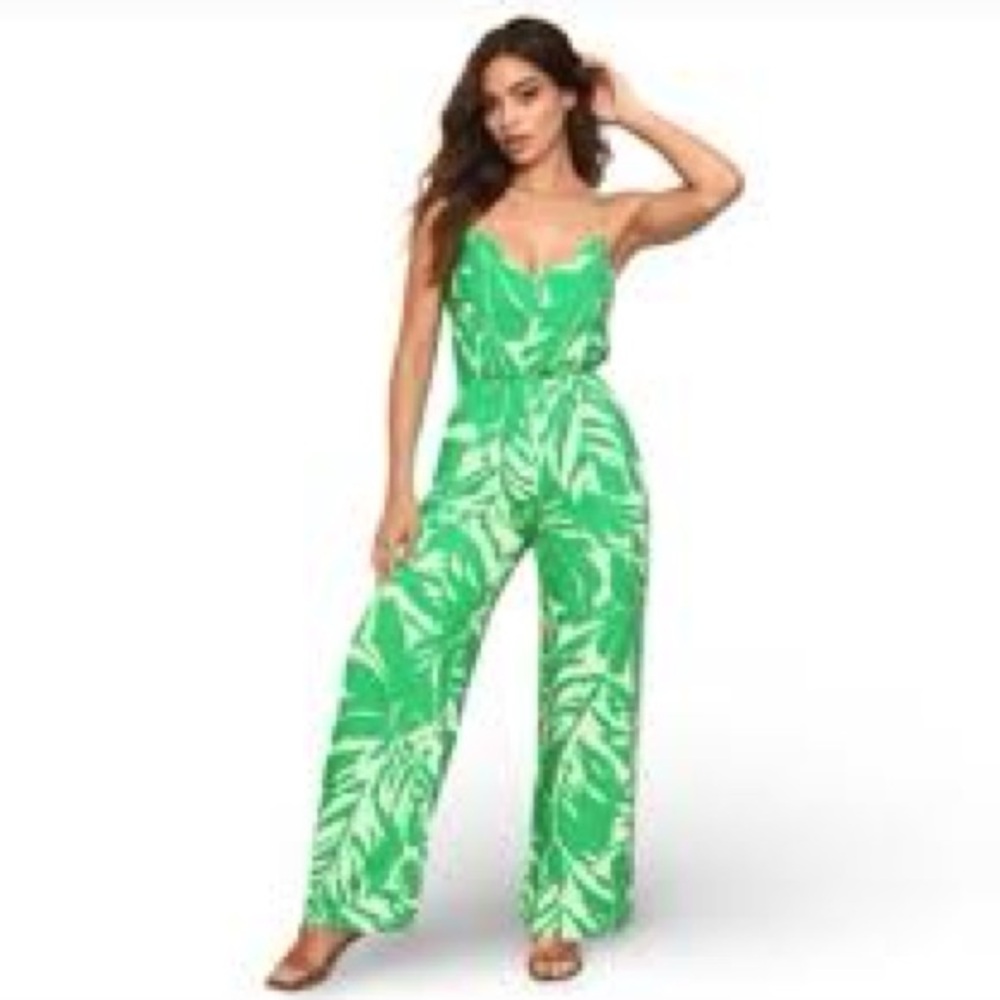 Lilly Pulitzer Green Leaf-Print Wide-Leg Jumpsuit